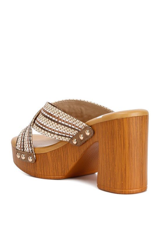 Raffia High Block Heel Clogs