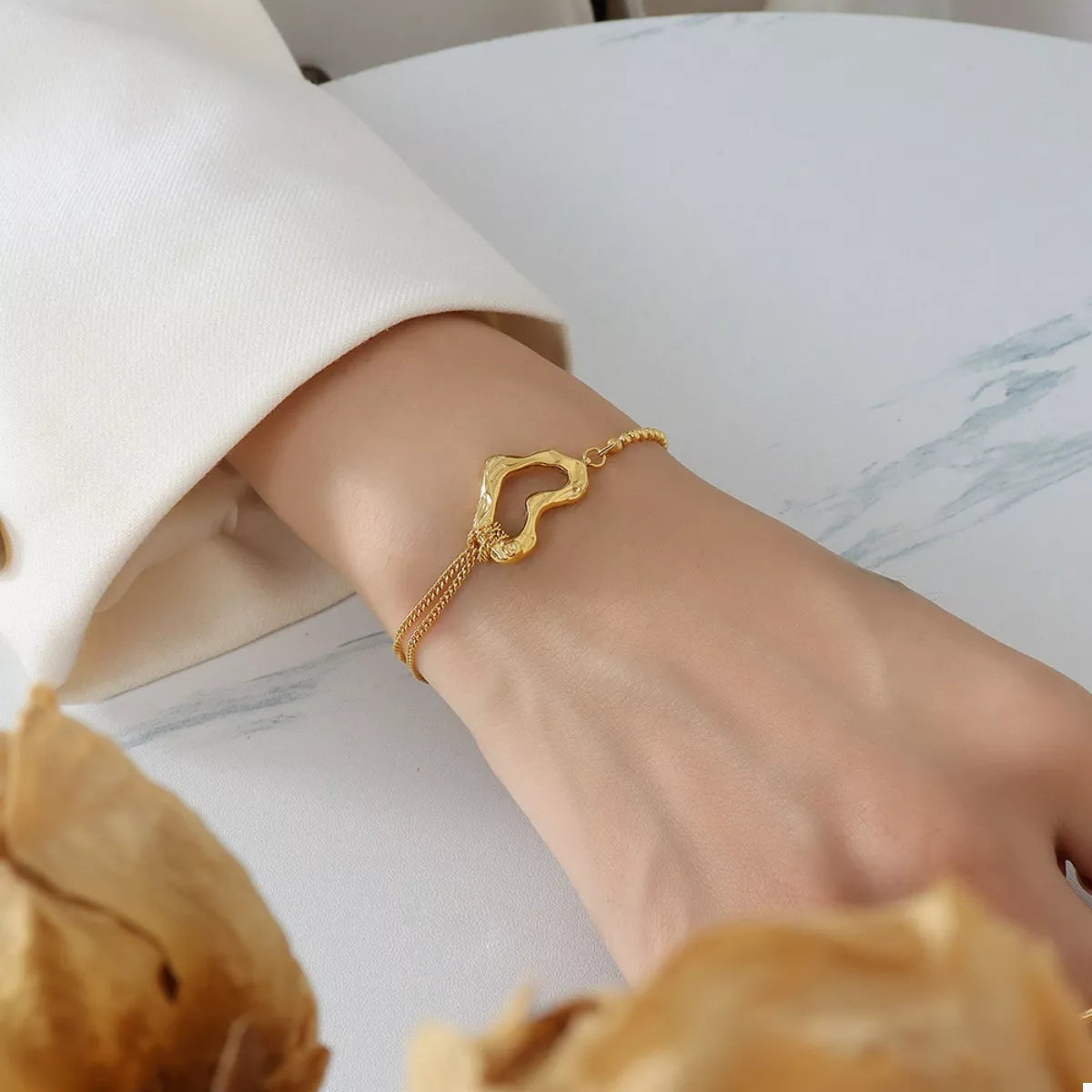 18K Gold-Plated Titanium Steel Heart Bracelet in Gold - women's bracelet