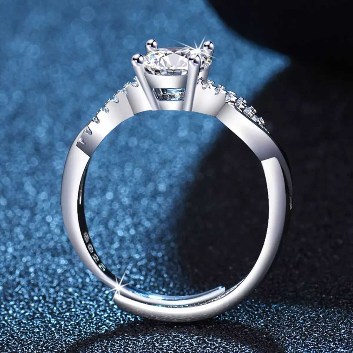 1 Carat Moissanite Sterling Silver Ring - alternate ring view