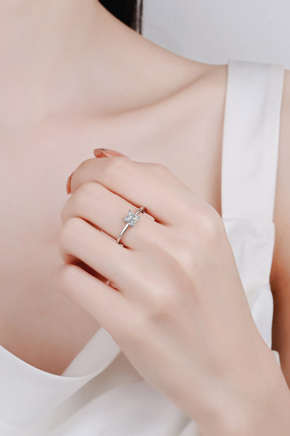 Sterling Silver Moissanite Solitaire Ring in Silver - women's solitaire ring