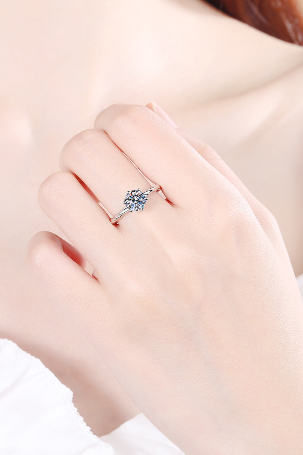 1 Carat Moissanite 6-Prong Twisted Ring in Silver - women's ring