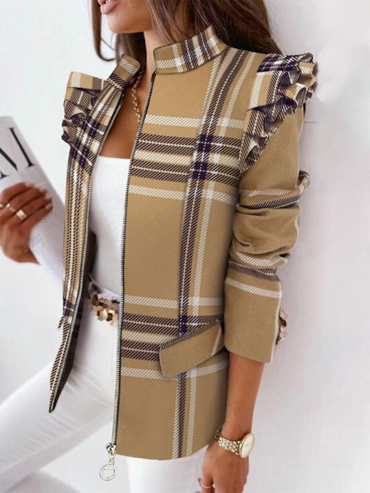 Plaid Zipper Front Jacket