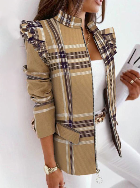 Plaid Zipper Front Jacket