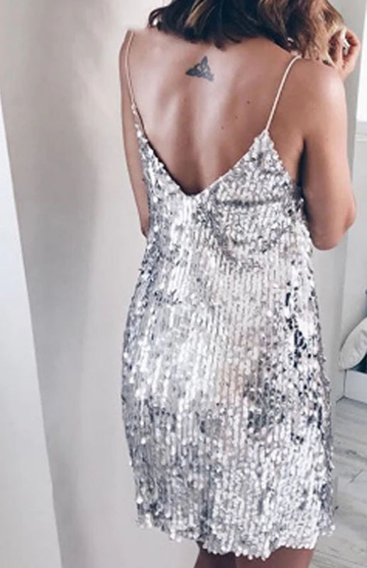 Sequined V-Neck Slip Dress