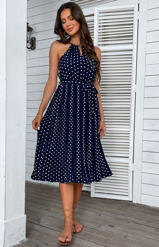 Polka-Dot Pleated Dress