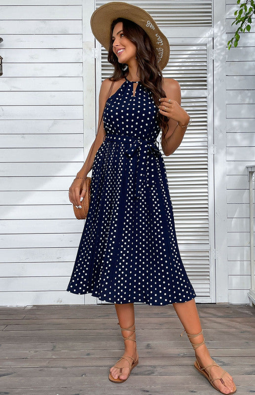 Polka-Dot Pleated Dress