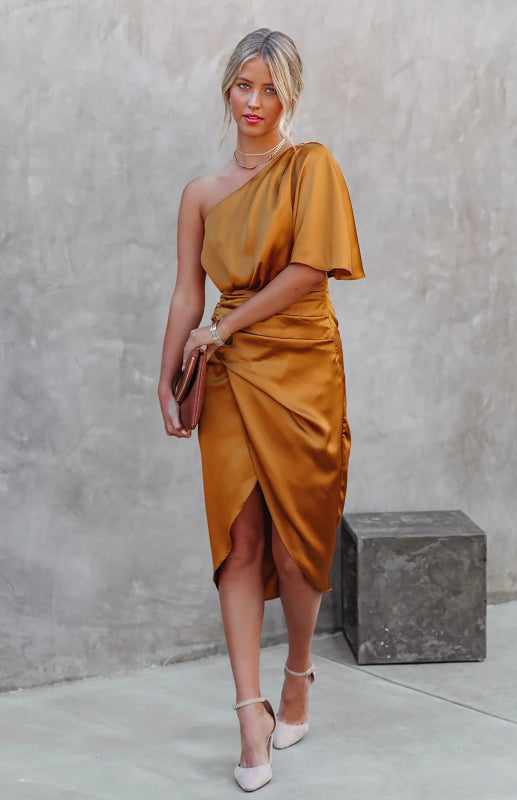 One-Shoulder Ruched Dress