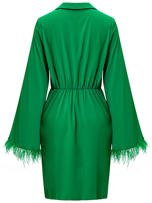 Feather Cuff Wrap Dress