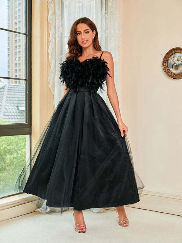 Feather Tulle Mesh Dress