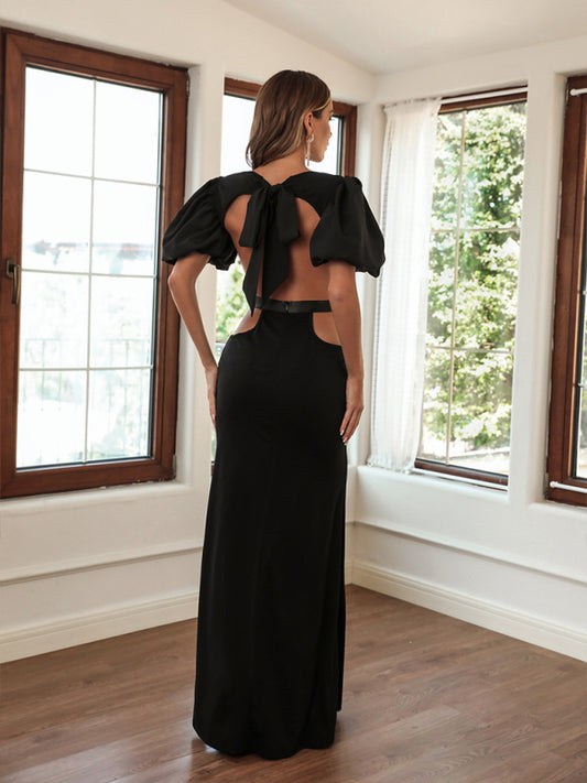 Puff Sleeve Cut Out Gown