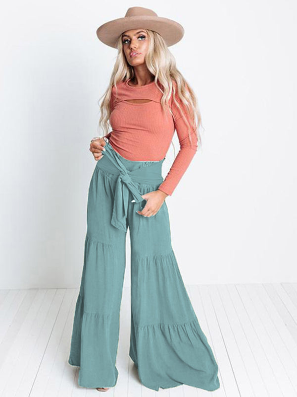 Tiered Wide-Leg Drawstring Pants