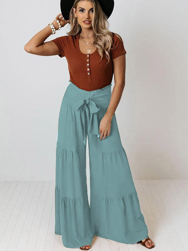 Tiered Wide-Leg Drawstring Pants