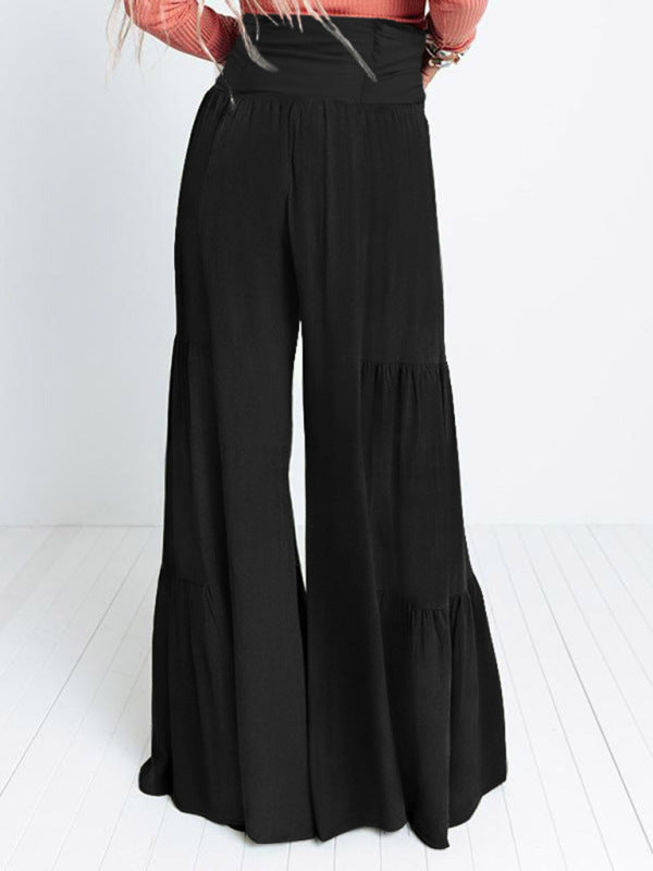 Tiered Wide-Leg Drawstring Pants