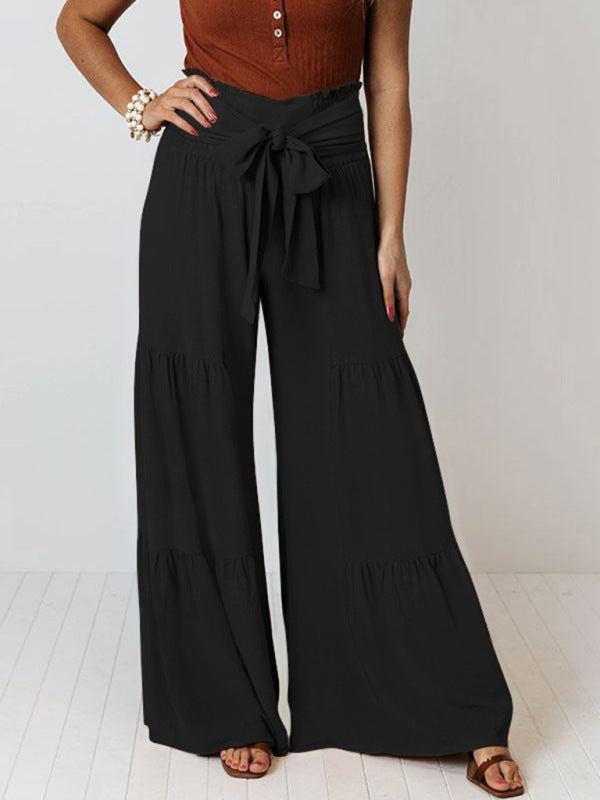 Tiered Wide-Leg Drawstring Pants