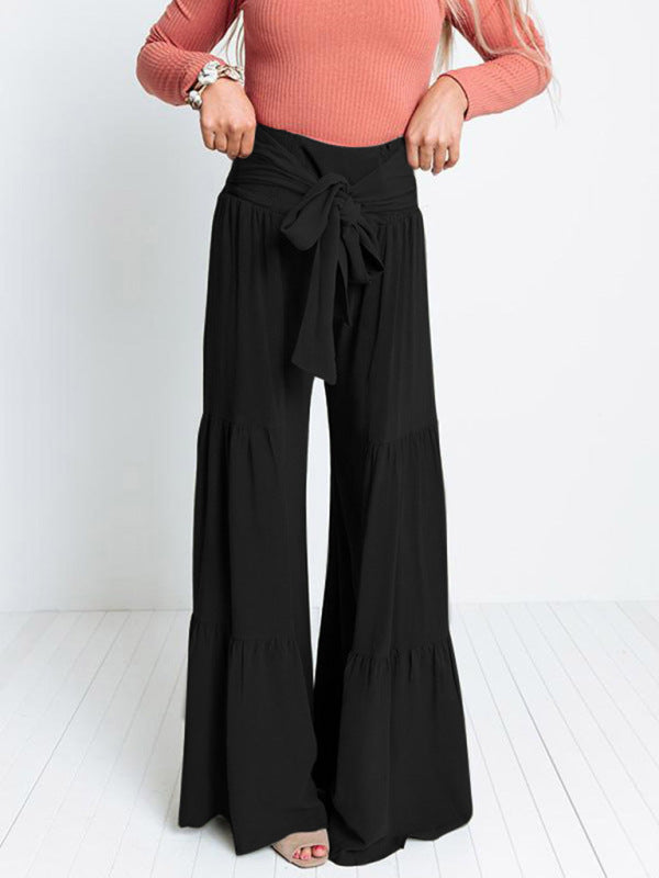 Tiered Wide-Leg Drawstring Pants