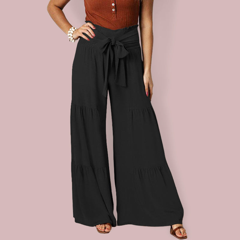 Tiered Wide-Leg Drawstring Pants