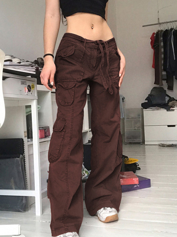 Tie-Waist Cargo Denim Pants