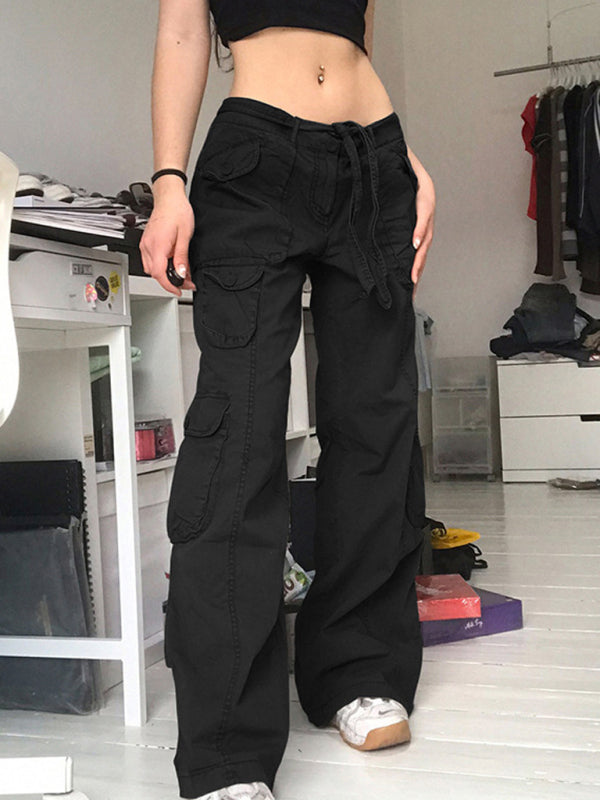 Tie-Waist Cargo Denim Pants