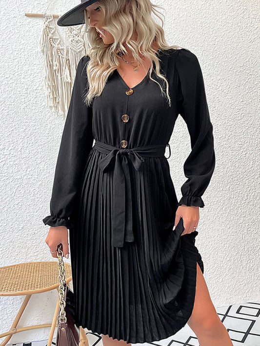 Belted Pleated Skirt Dress