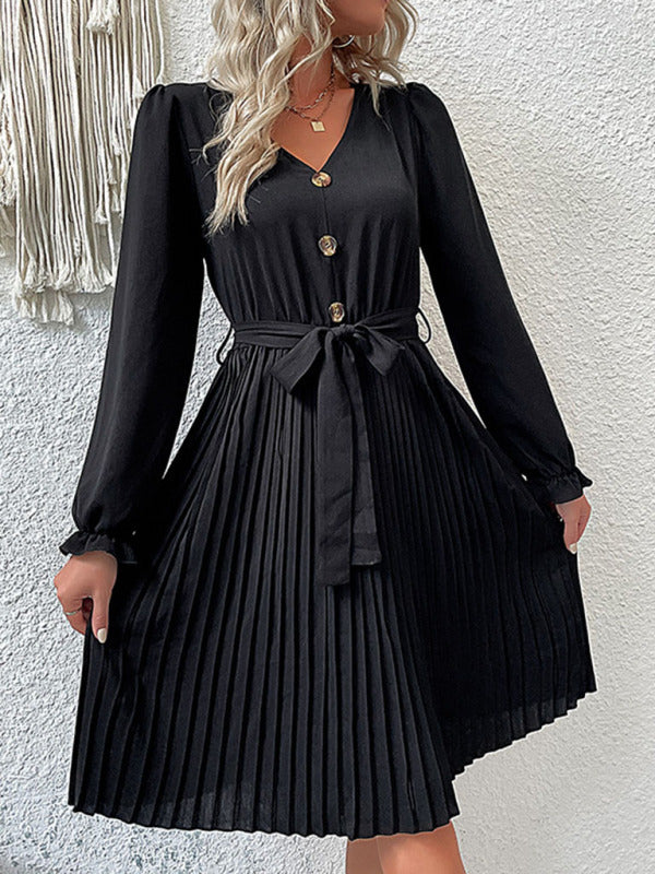 Belted Pleated Skirt Dress