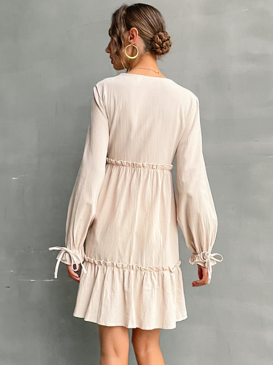 Lace-Trim Long Sleeve Dress