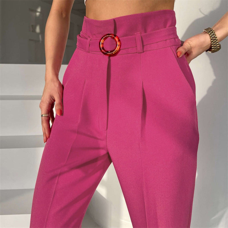 Belted Front Slit Ankle Pants