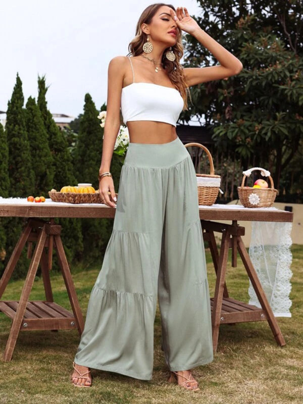 Cotton-Blend Tiered Pants