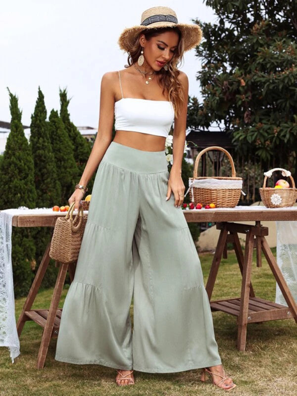 Cotton-Blend Tiered Pants