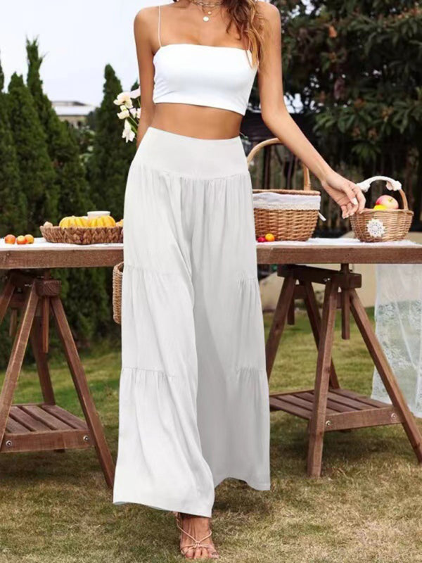 Cotton-Blend Tiered Pants