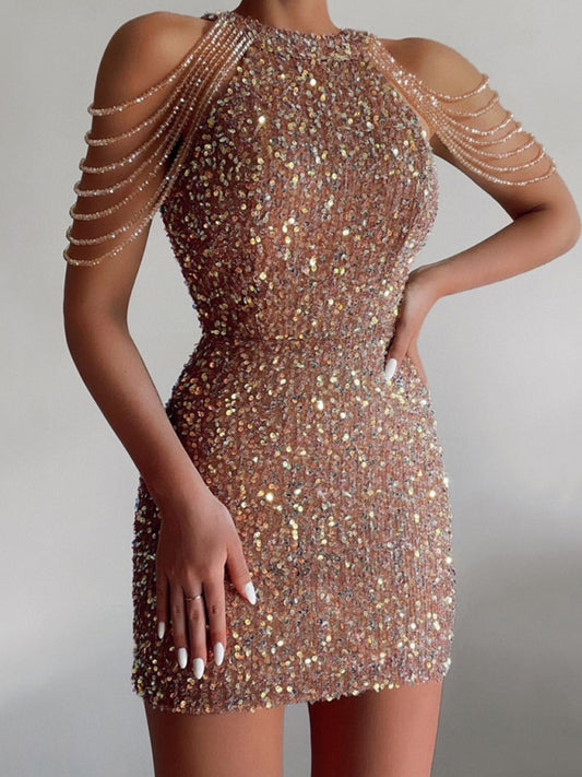 Sequined Beaded Mini Dress