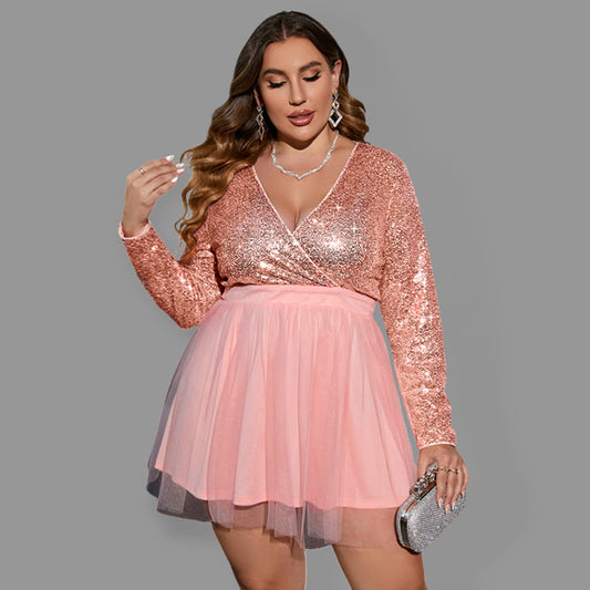 Plus Size Sequin Mesh Dress