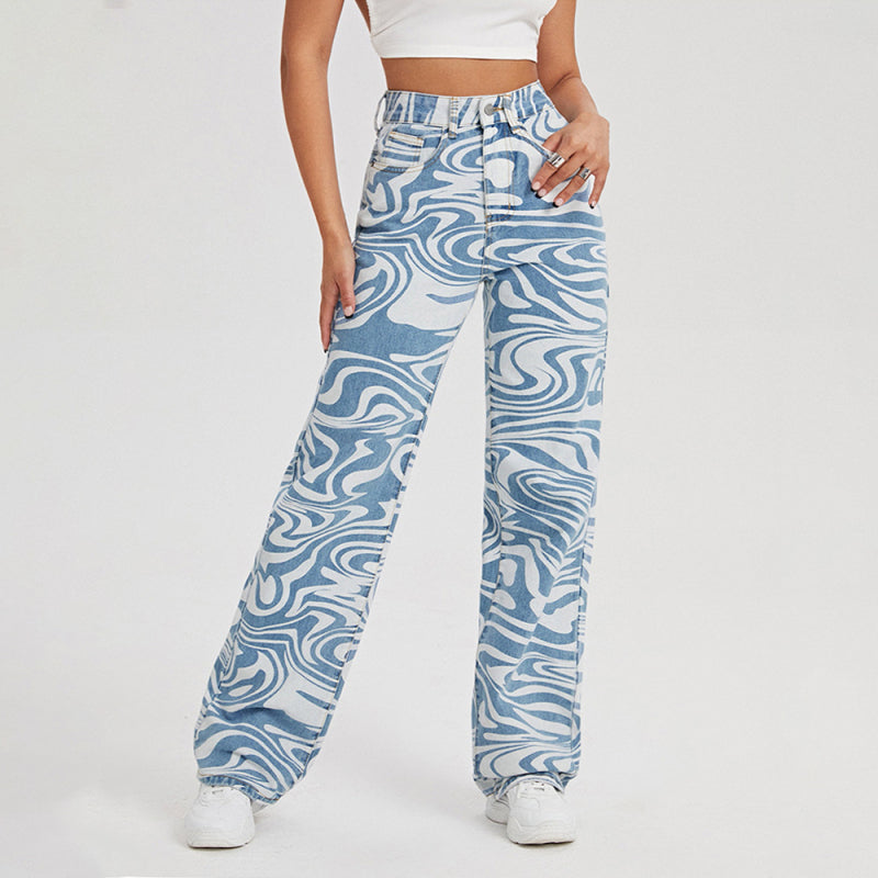 Straight Leg Water Print Pants