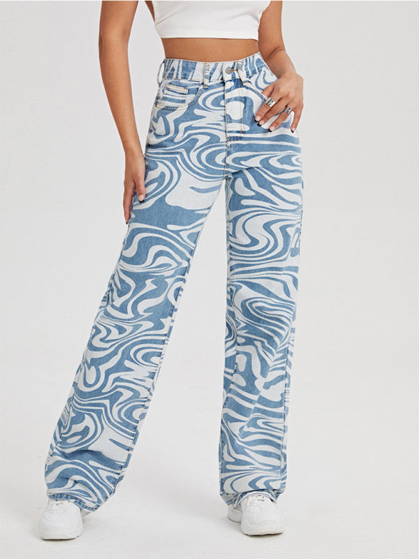 Straight Leg Water Print Pants