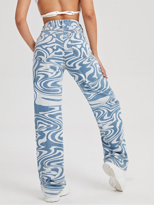 Straight Leg Water Print Pants