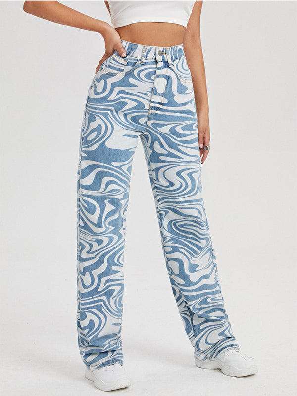 Straight Leg Water Print Pants