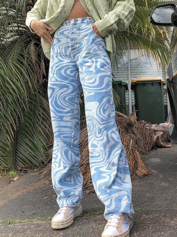 Straight Leg Water Print Pants