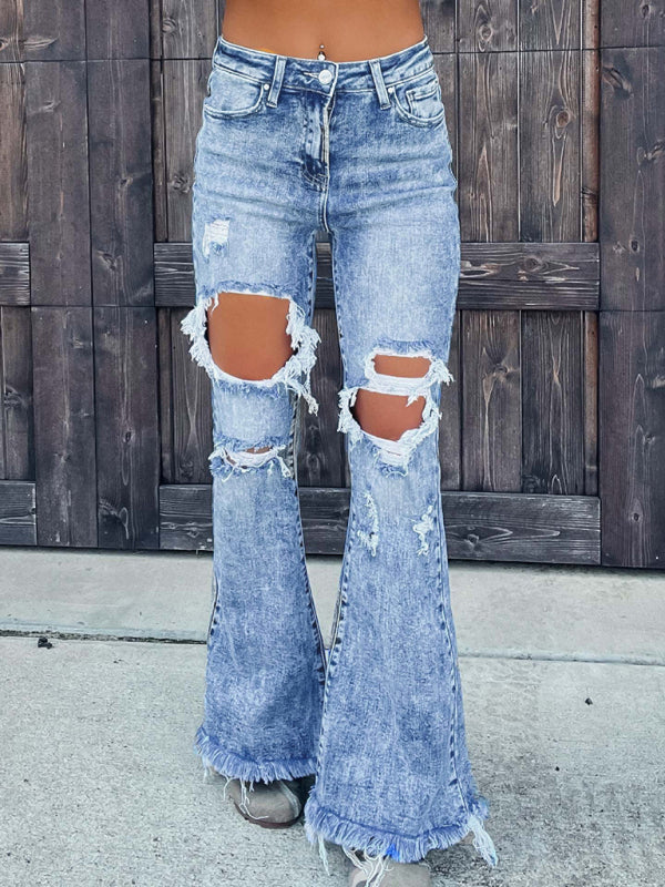 Fringe-Trim Flare-Leg Jeans