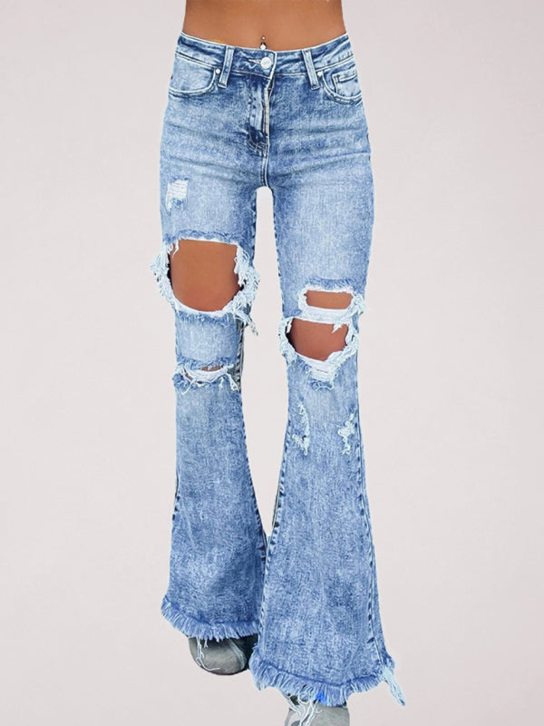 Fringe-Trim Flare-Leg Jeans