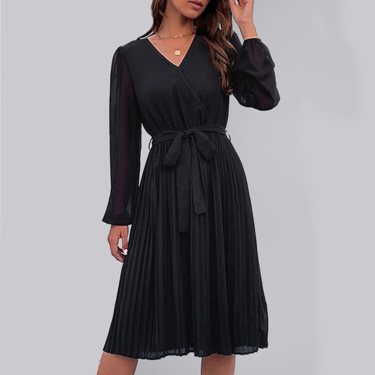 V-Neck Pleated Dress