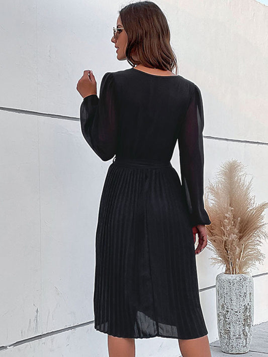 V-Neck Pleated Dress