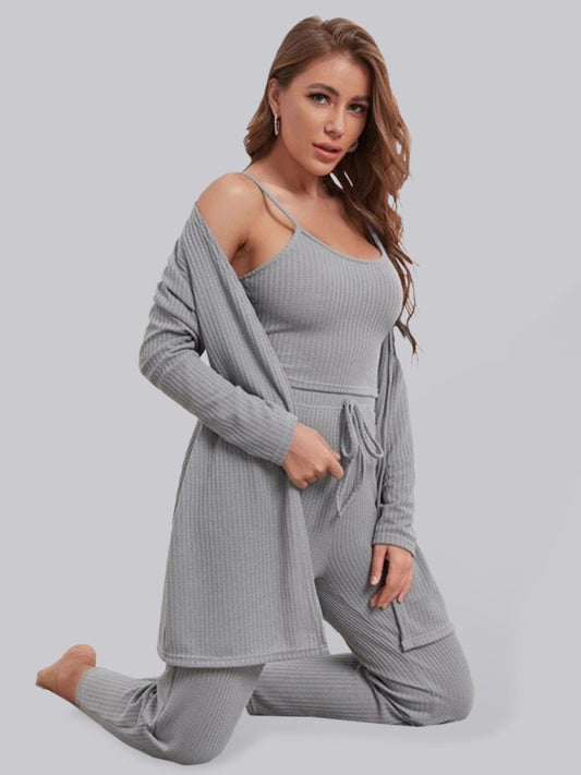 Brushed Waffle Cardigan Set