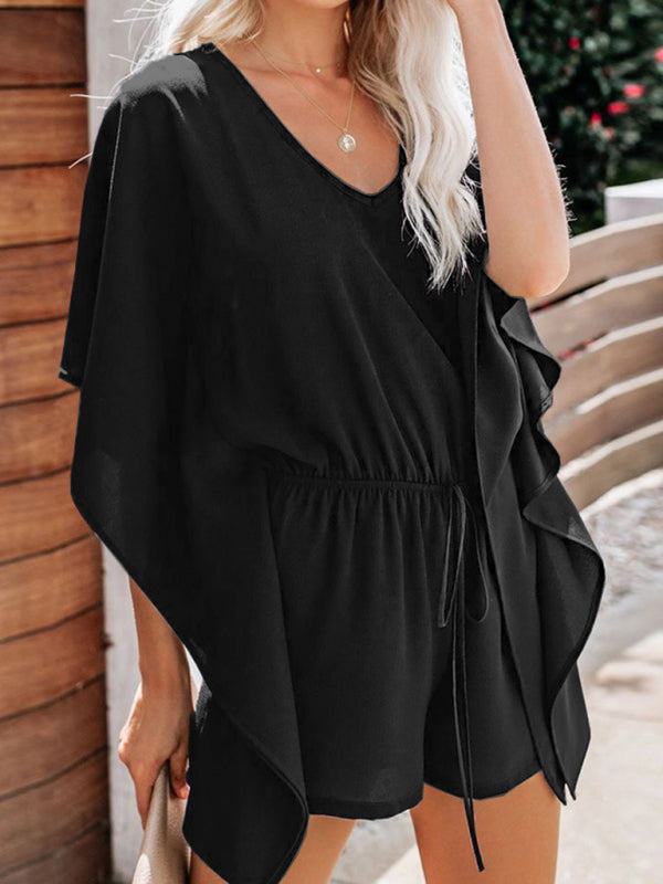 V-Neck Drawstring Romper