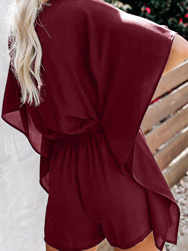 V-Neck Drawstring Romper