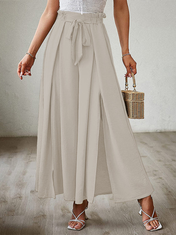 Textured Tie Front Wide Leg Pants