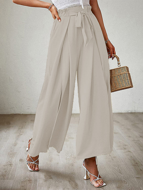 Textured Tie Front Wide Leg Pants