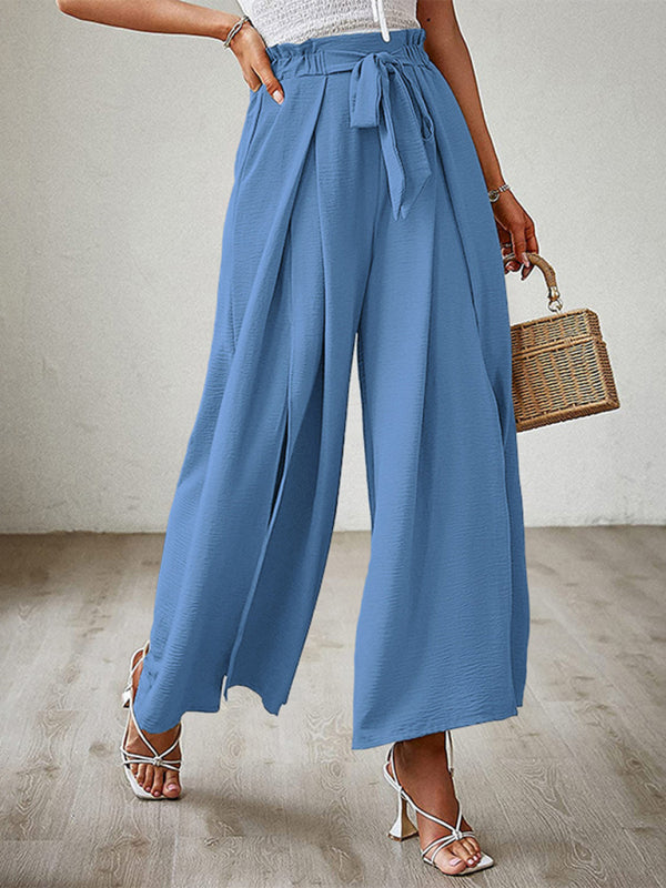 Textured Tie Front Wide Leg Pants