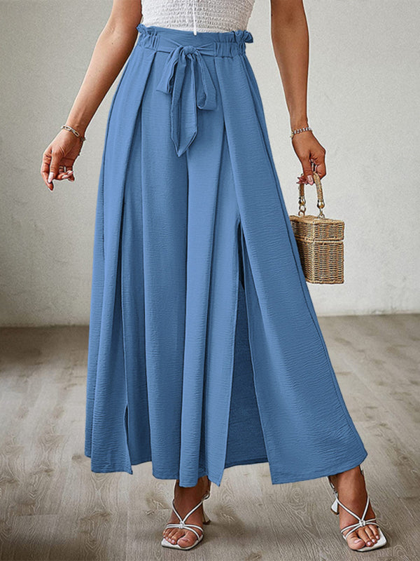 Textured Tie Front Wide Leg Pants