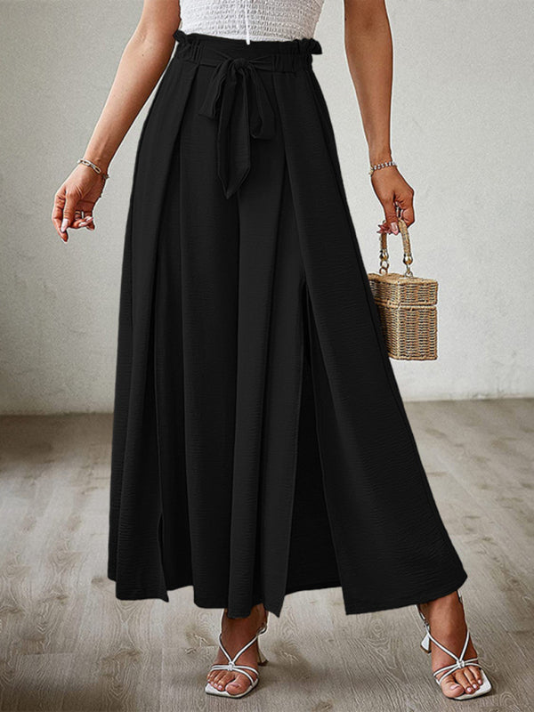 Textured Tie Front Wide Leg Pants