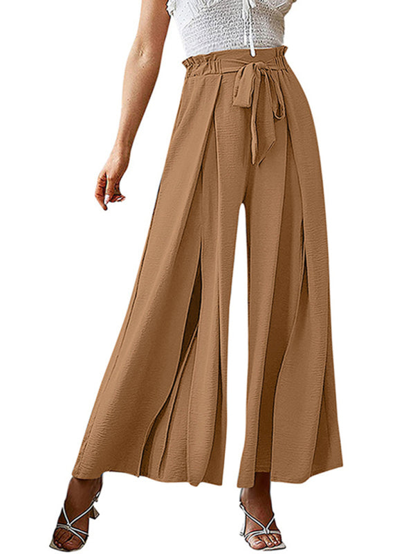 Textured Tie Front Wide Leg Pants