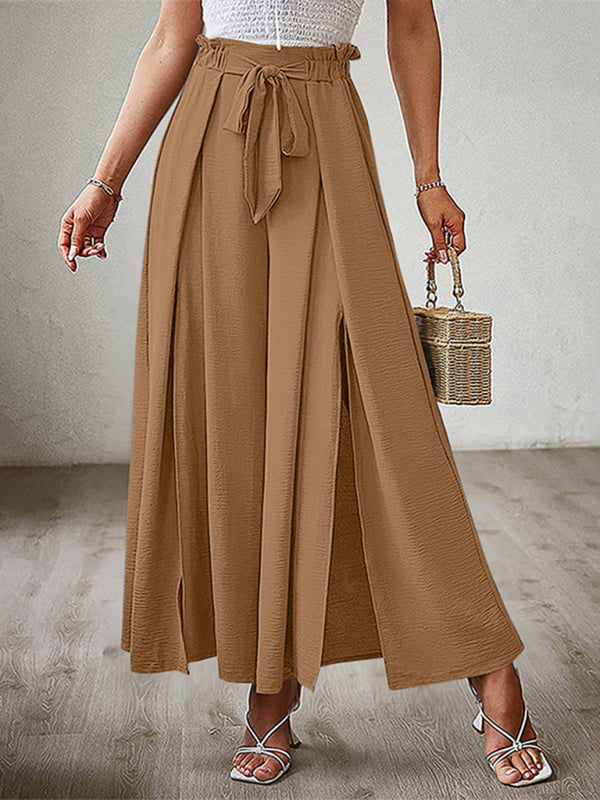 Textured Tie Front Wide Leg Pants